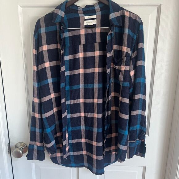 Treasure & Bond Blue Pink Plaid Long Sleeved Button Down Boyfriend Shirt SZ Med - Picture 3 of 8